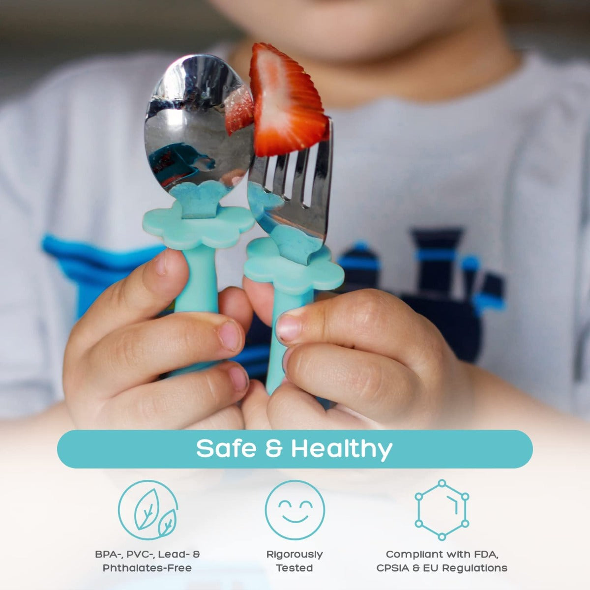 Grabease Stainless Steel Toddler Utensil Set - Fork, Knife & Spoon (3 Colors) - Pupsik Singapore
