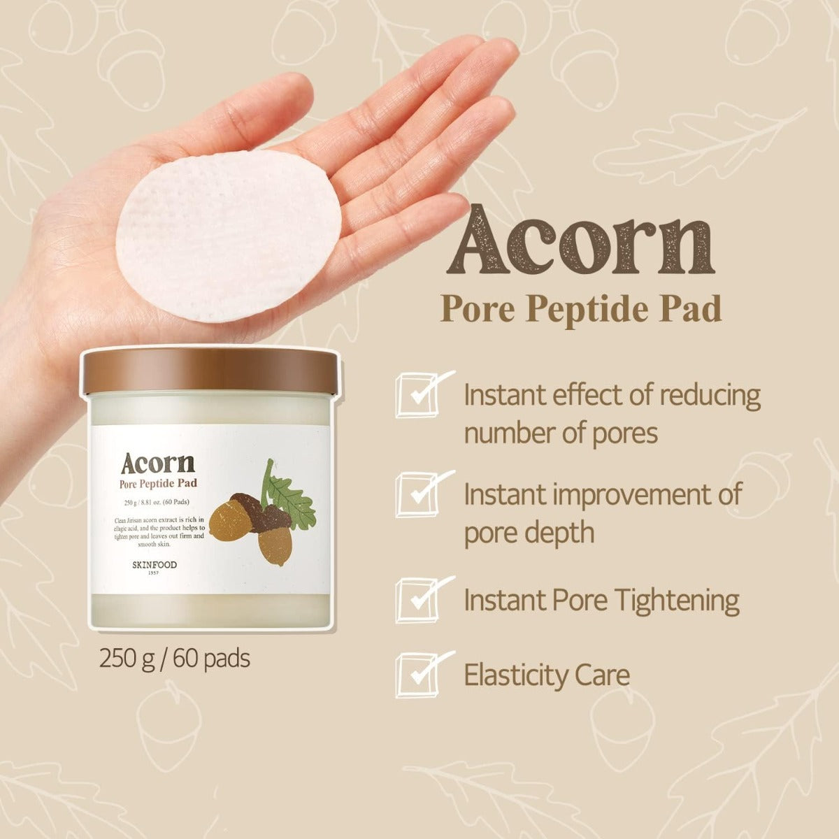 Skinfood Acorn Pore Peptide Pads, 60pcs (Exp 04/27)