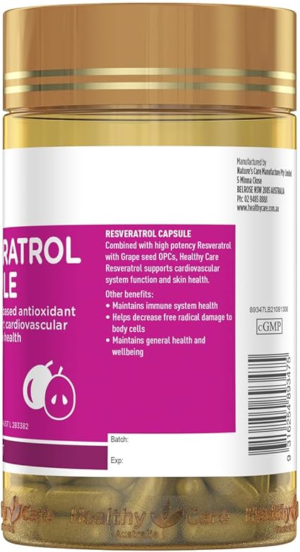 Healthy Care Resveratrol Capsule, 180 Caps (Exp 03/27)