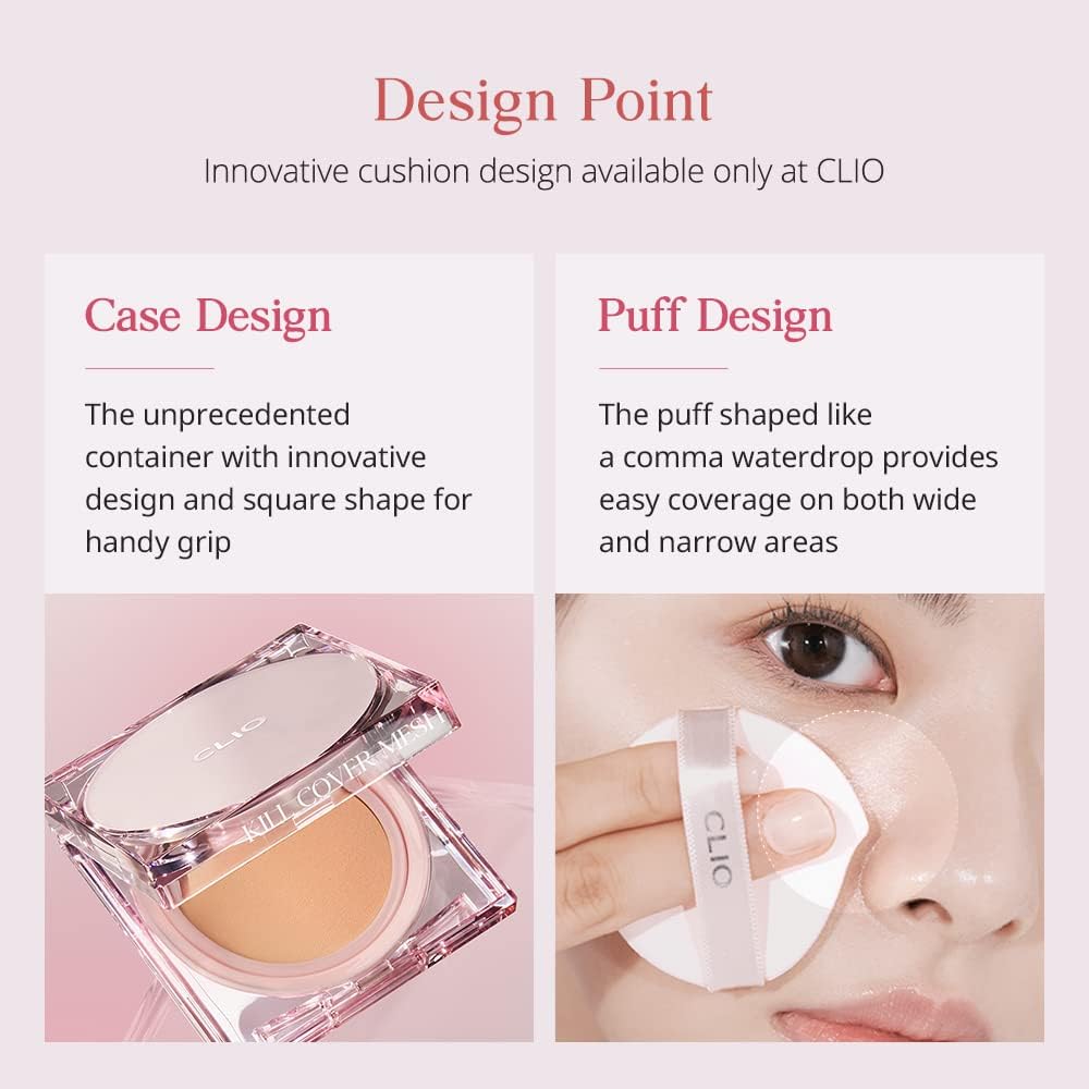 CLIO Kill Cover Mesh Glow Cushion + Refill Set - SPF50+ PA++++, 15g + 15g (3 Shades)