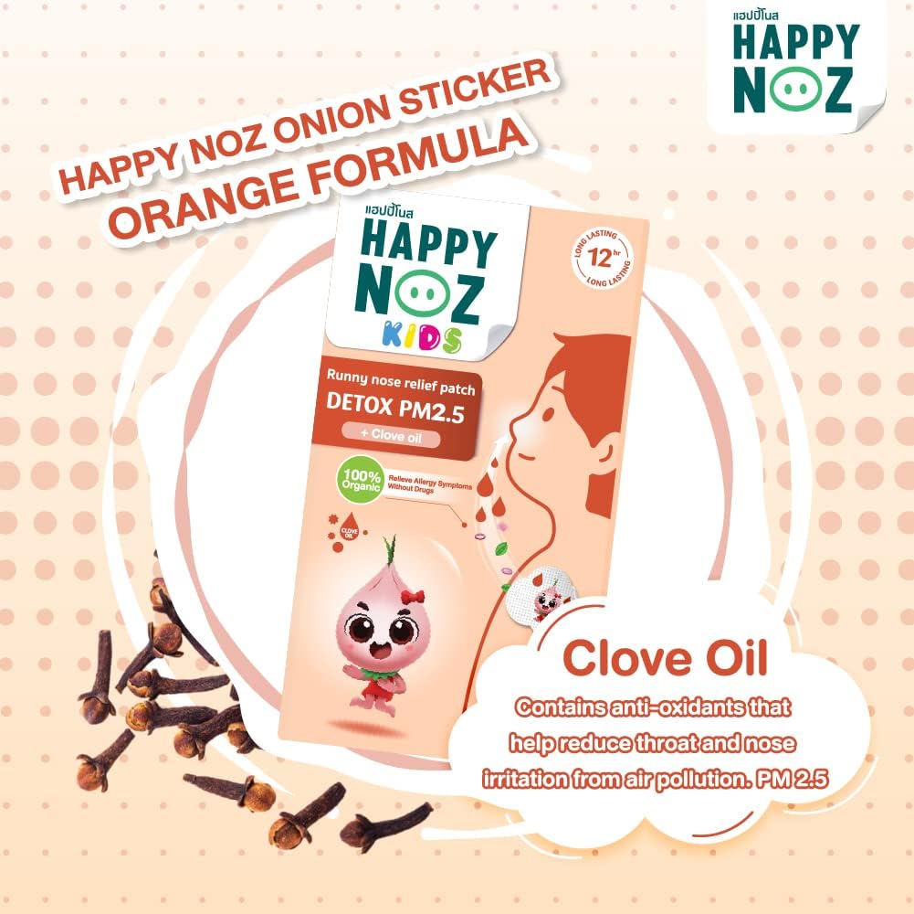 Happy Noz Organic Onion Sticker Patch For Kids, 6pcs - Detox PM 2.5 Orange (Exp 02/26)
