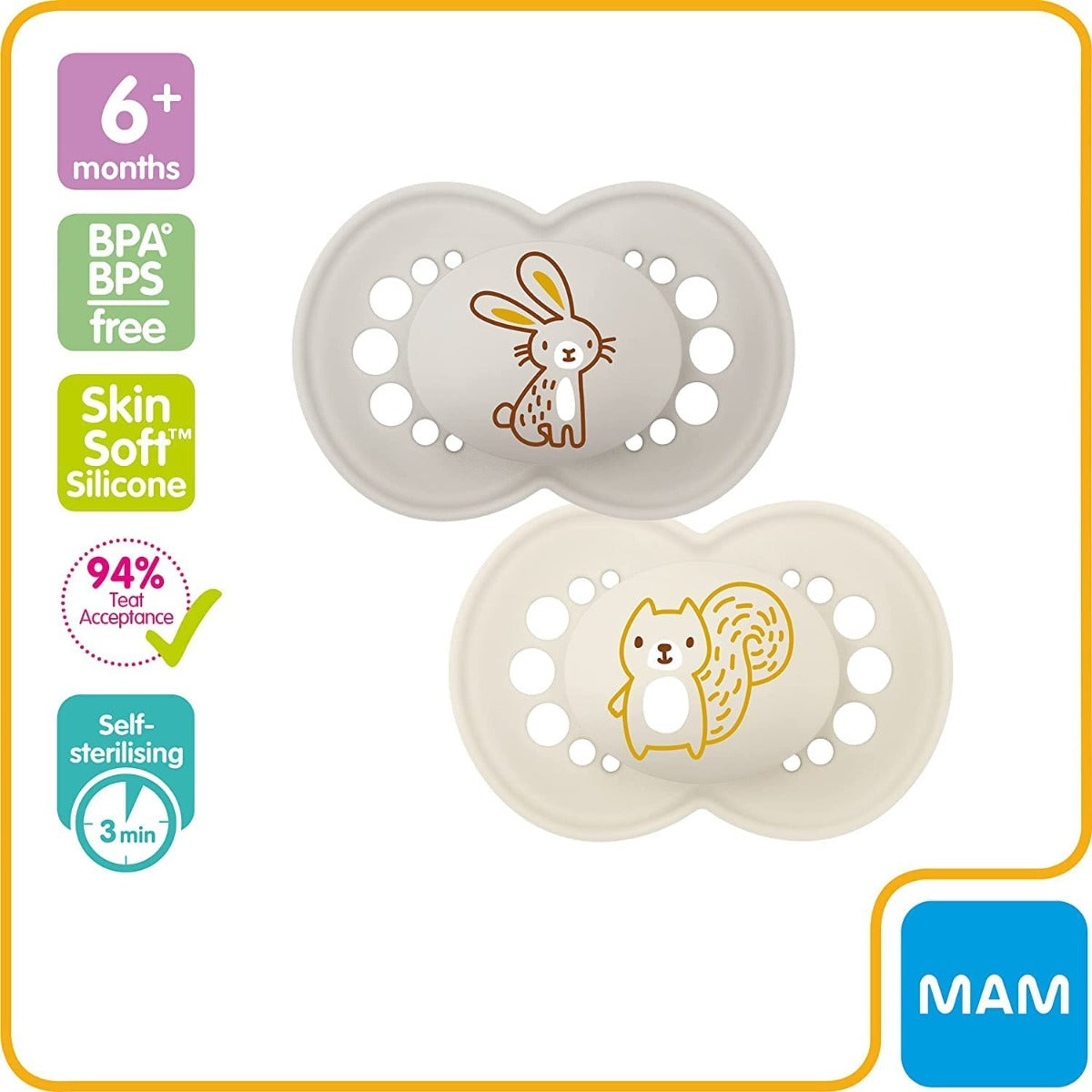 MAM Original Start Pacifier with Case, 2pk (6M+) - 3 Assorted Designs