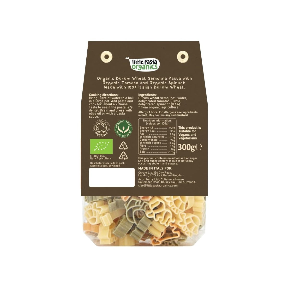 Little Pasta Organics Tri-Color Animal Pasta, 300g (Exp 10/27) - Pupsik Singapore