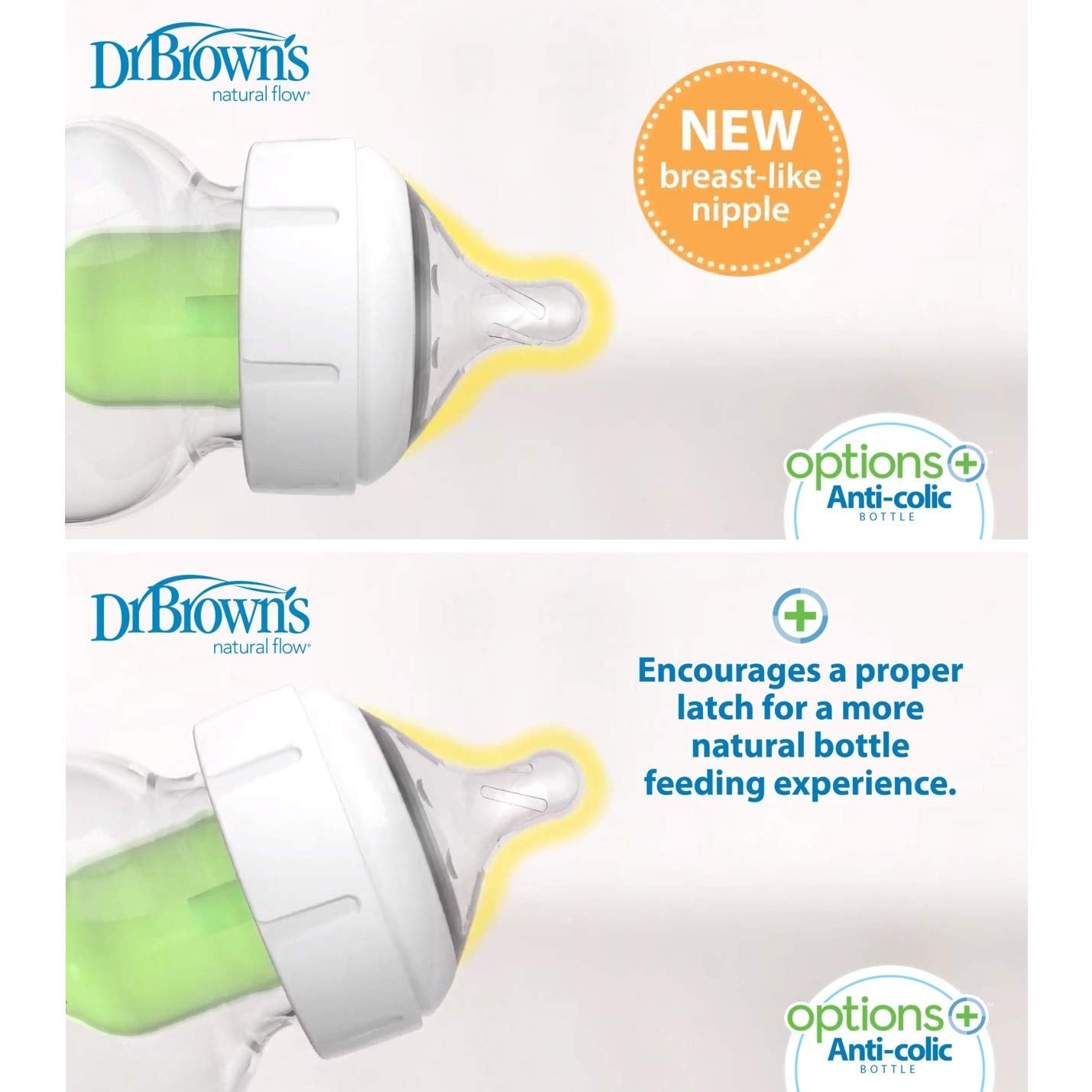 Dr. Brown’s Natural Flow Options+ PLUS Wide-Neck Nipple, 2pk (5 Sizes)