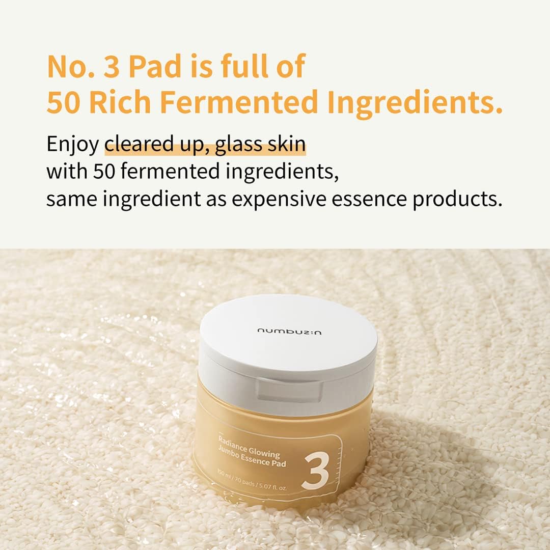numbuzin No.3 Radiance Glowing Jumbo Essence Pad, 70 Pads (Exp 06/27)