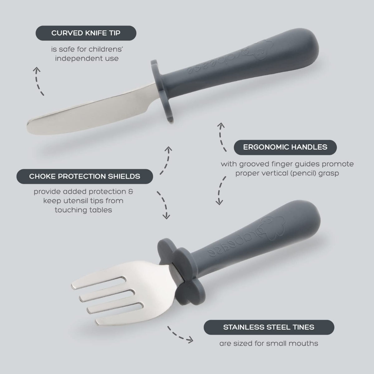 Grabease Stainless Steel Toddler Utensil Set - Fork, Knife & Spoon (3 Colors) - Pupsik Singapore