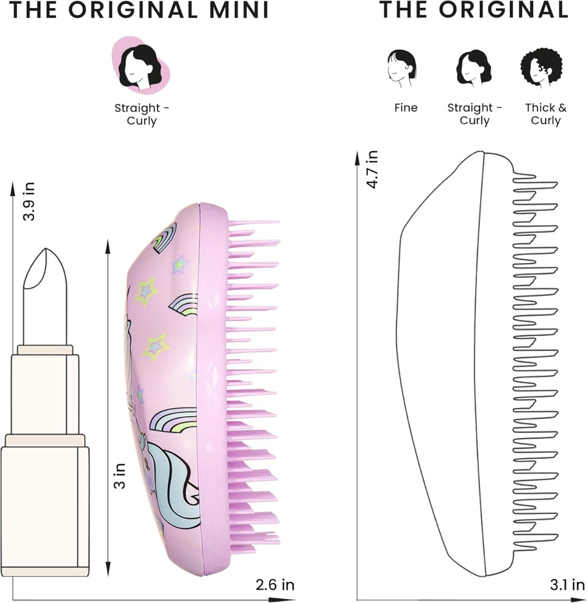 Tangle Teezer Original Detangling Mini Hairbrush, Straight & Curly (5 Designs)