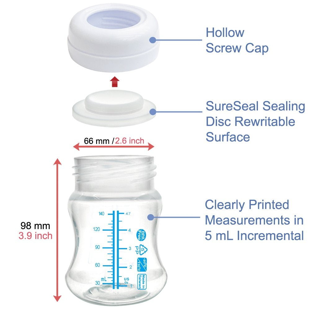 Maymom Wide-Neck Milk Bottle with SureSeal Silicone Disc, 140ml (6pk)