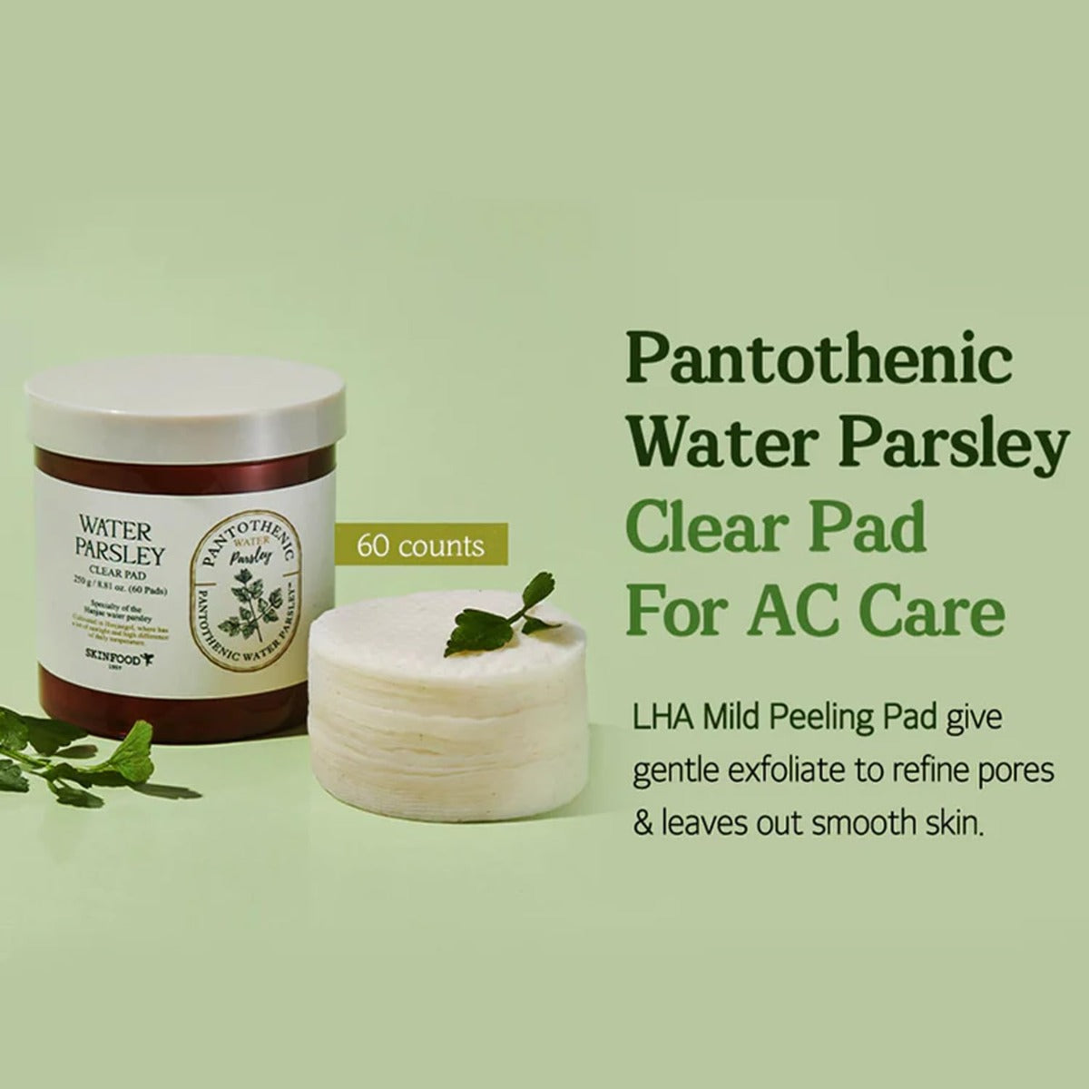 Skinfood Pantothenic Water Parsley Clear Pads, 60pcs (Exp 02/27)