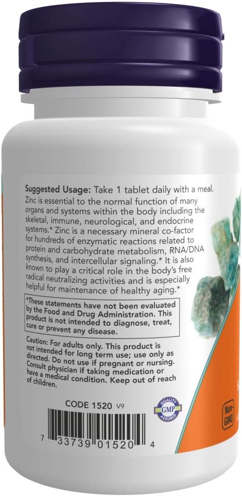 NOW Foods Zinc (Zinc Gluconate) 50mg, 100 Tabs (Exp 07/29)