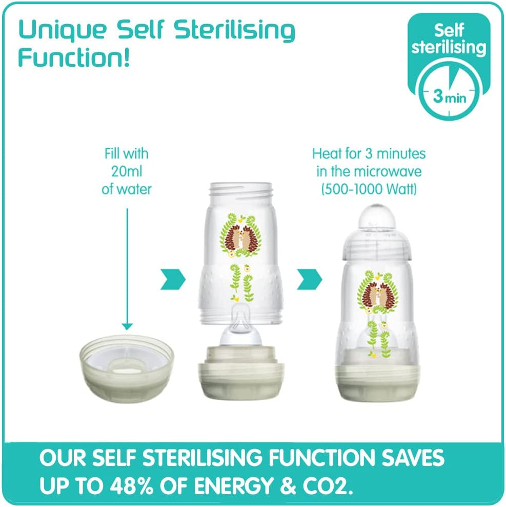 MAM Easy Start Anti-Colic Milk Bottle, 2 x 260ml (3 Assorted Colours)