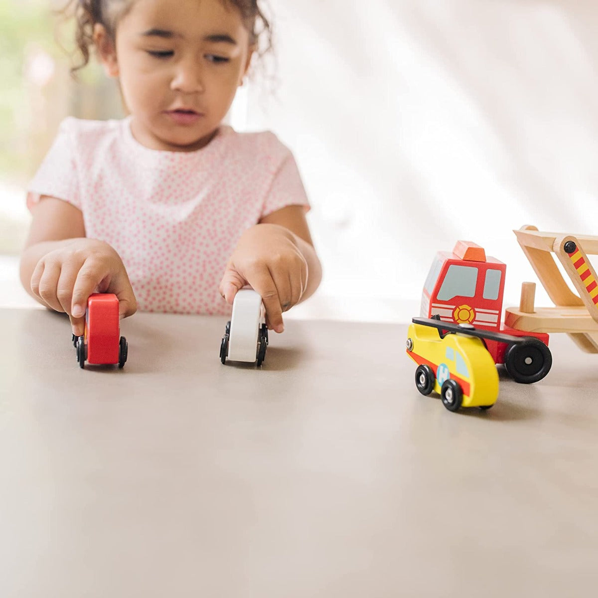 Melissa & Doug Emergency Vehicle Carrier Wooden Toy Set