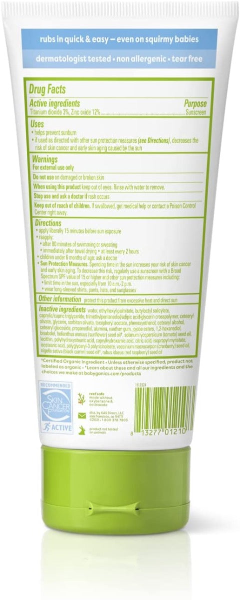 Babyganics SPF 50+ Baby Mineral Sunscreen Lotion (6oz, 177ml) (exp 12/25)