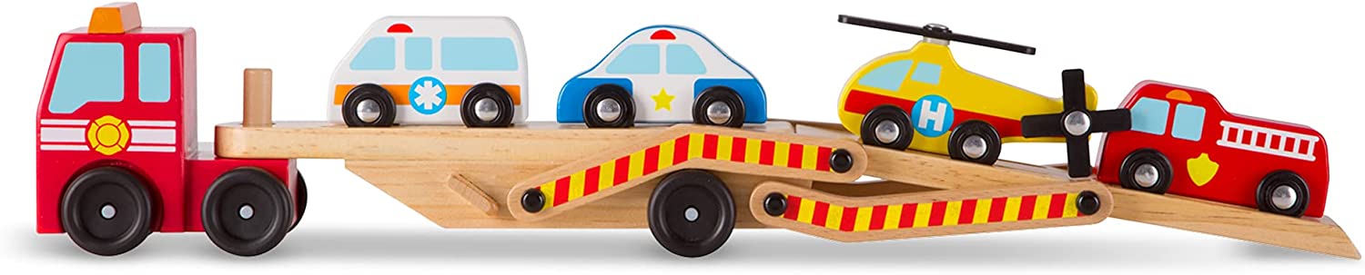 Melissa & Doug Emergency Vehicle Carrier Wooden Toy Set