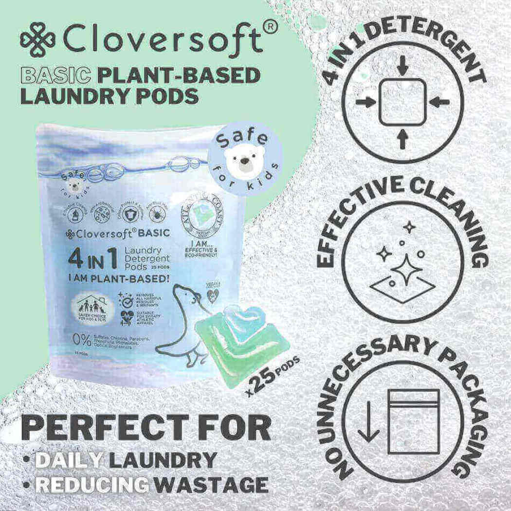 Cloversoft 4-in-1 Basic Plant-based Laundry Pods, 25 Pods - Atlantic Coast (Exp 02/27)