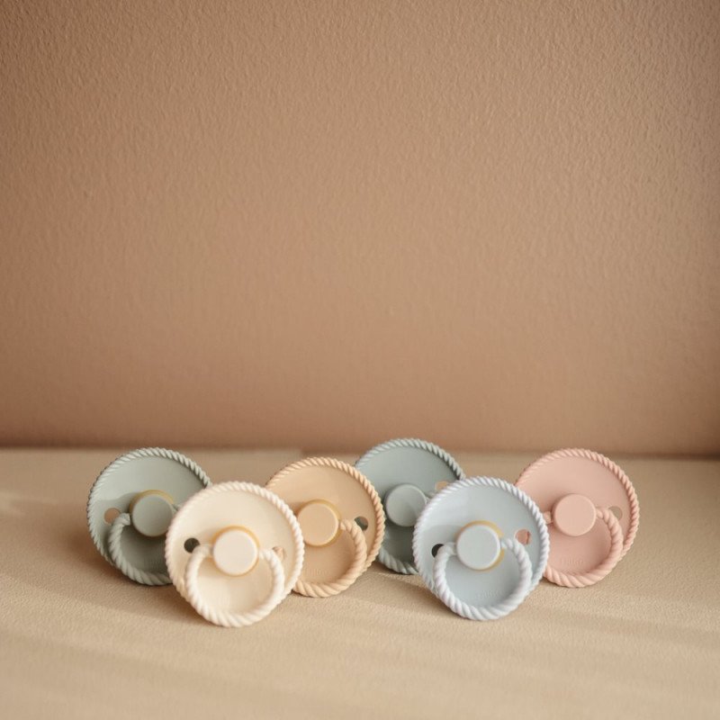 FRIGG Rope Latex Baby Pacifiers, 2pk [Original] – Sage/Powder Blue (2 Sizes)