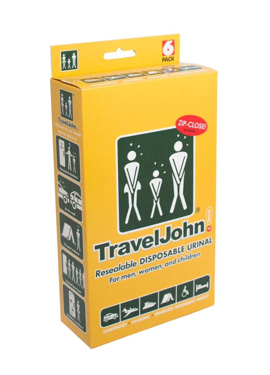 Travel John Disposable Urinal with Zip Resealable, 6-pack (TJ1N)