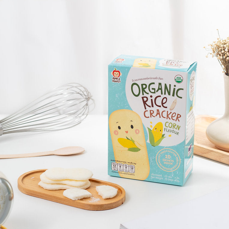 Apple Monkey Organic Rice Cracker, 2pk x 30g - Corn (Exp 01/26)