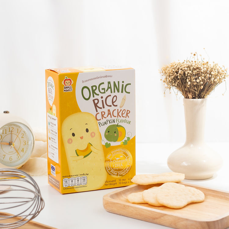 Apple Monkey Organic Rice Cracker with DHA, 2pk x 30g - Pumpkin (Exp 01/26)