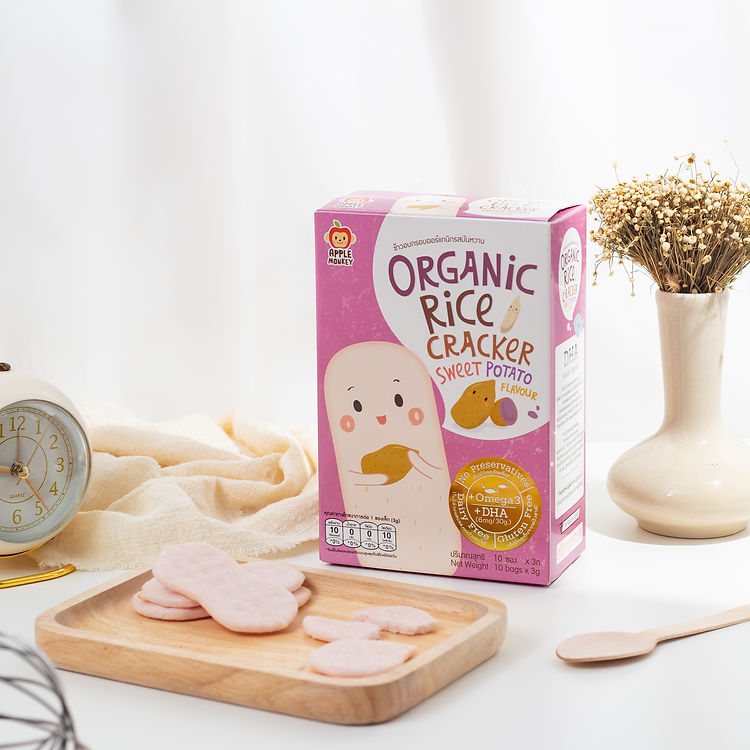 Apple Monkey Organic Rice Cracker with DHA, 2pk x 30g - Sweet Potato (Exp 04/26)