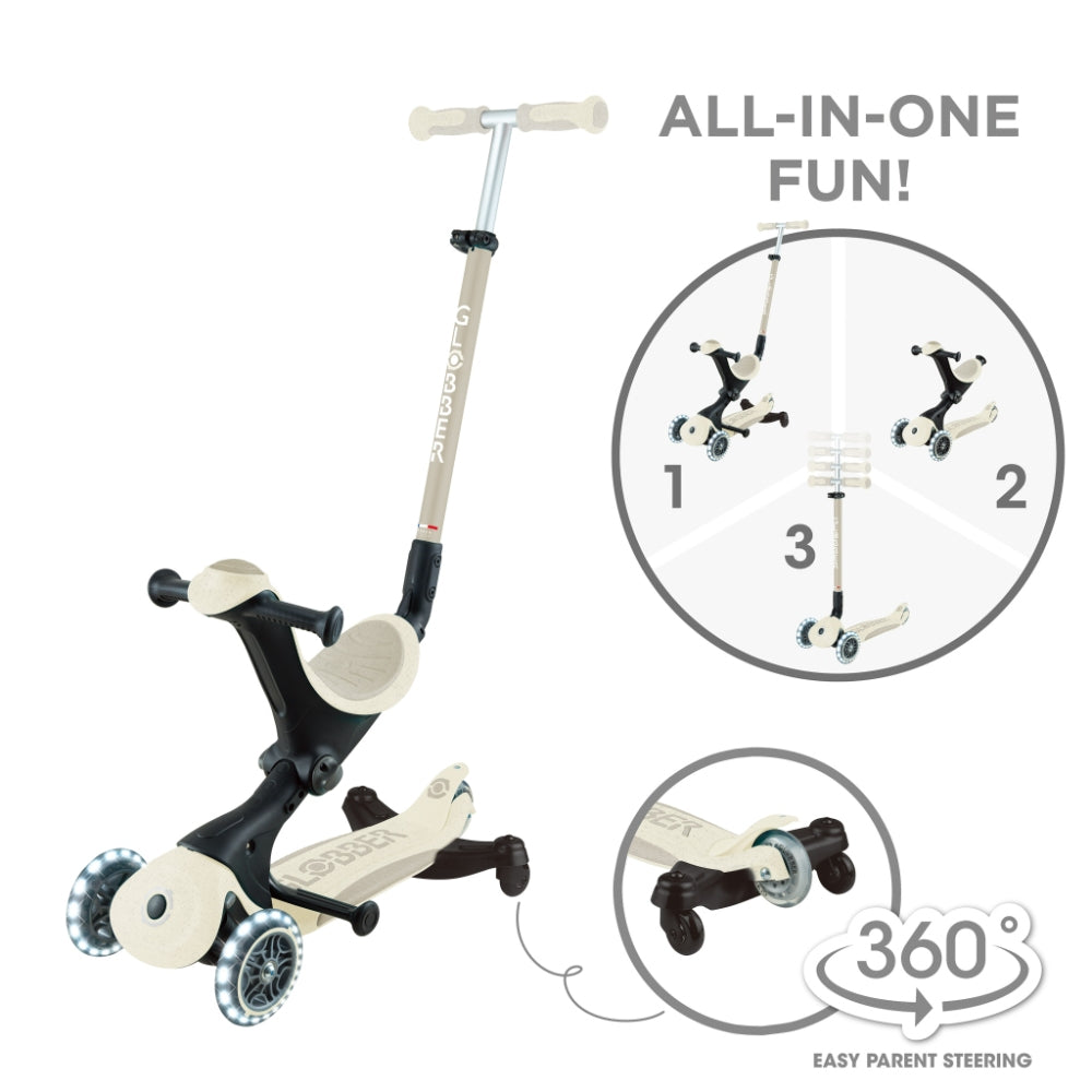 Globber GO•UP Deluxe Lights 360° Convertible Foldable Scooter (LED wheels) - Ecologic Coconut
