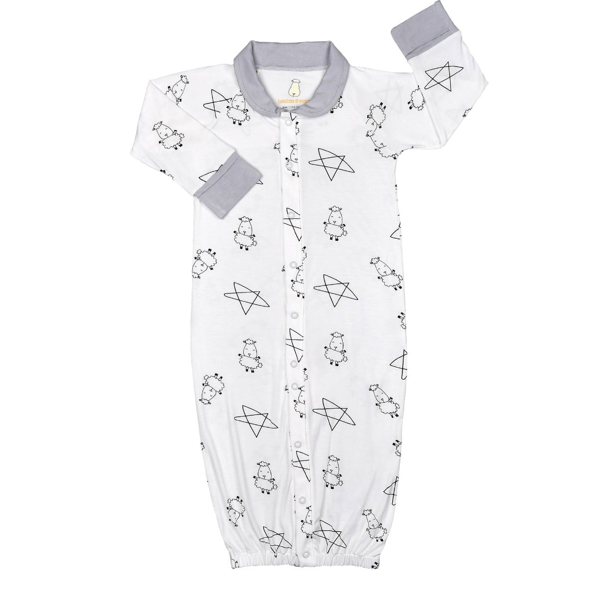 Baa Baa Sheepz Convertible Gown & Romper -Cute Big Star & Sheepz White (4 Sizes)