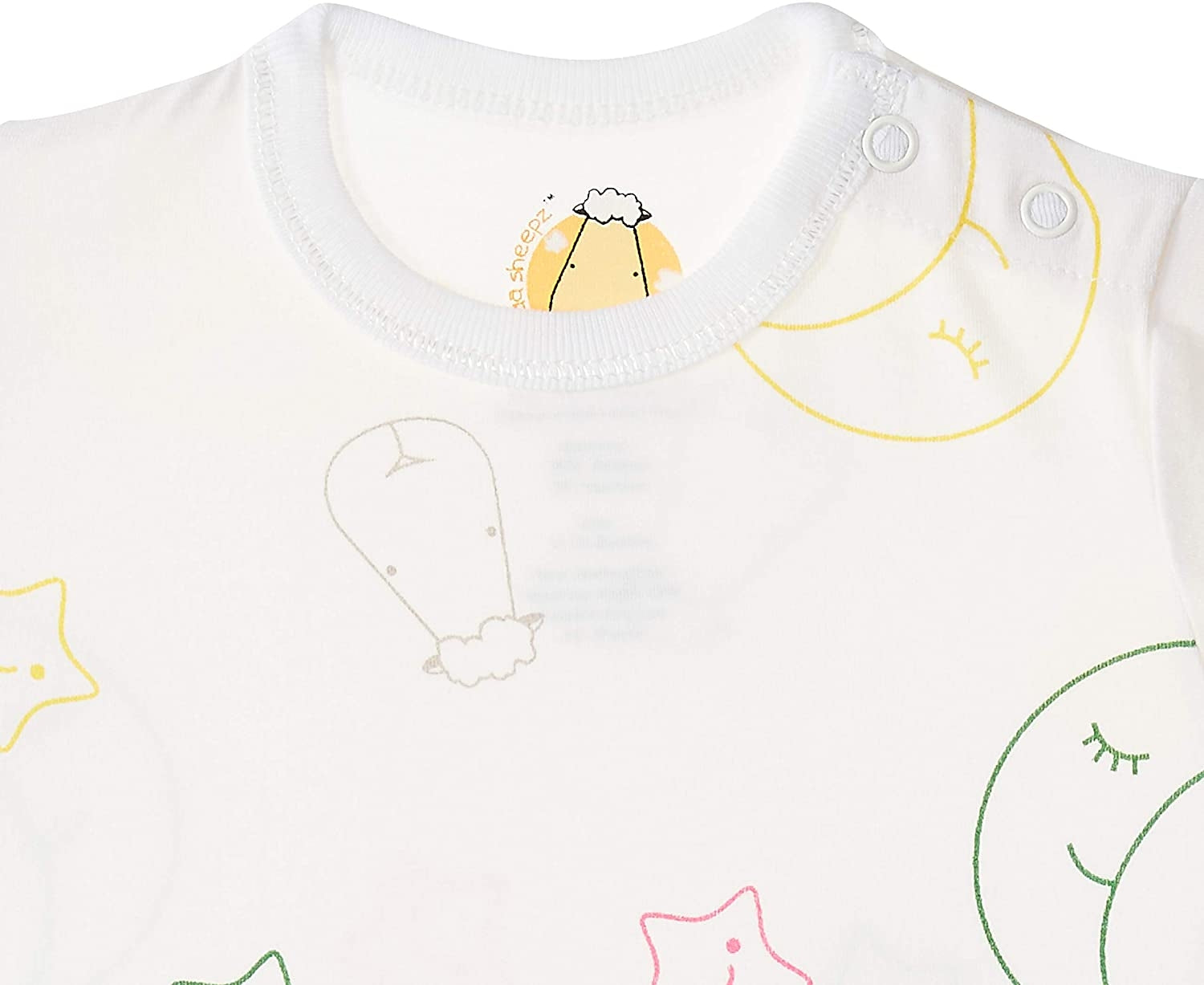 Baa Baa Sheepz Baby Short Sleeve Romper - Colourful Moon & Star White (4 Sizes)