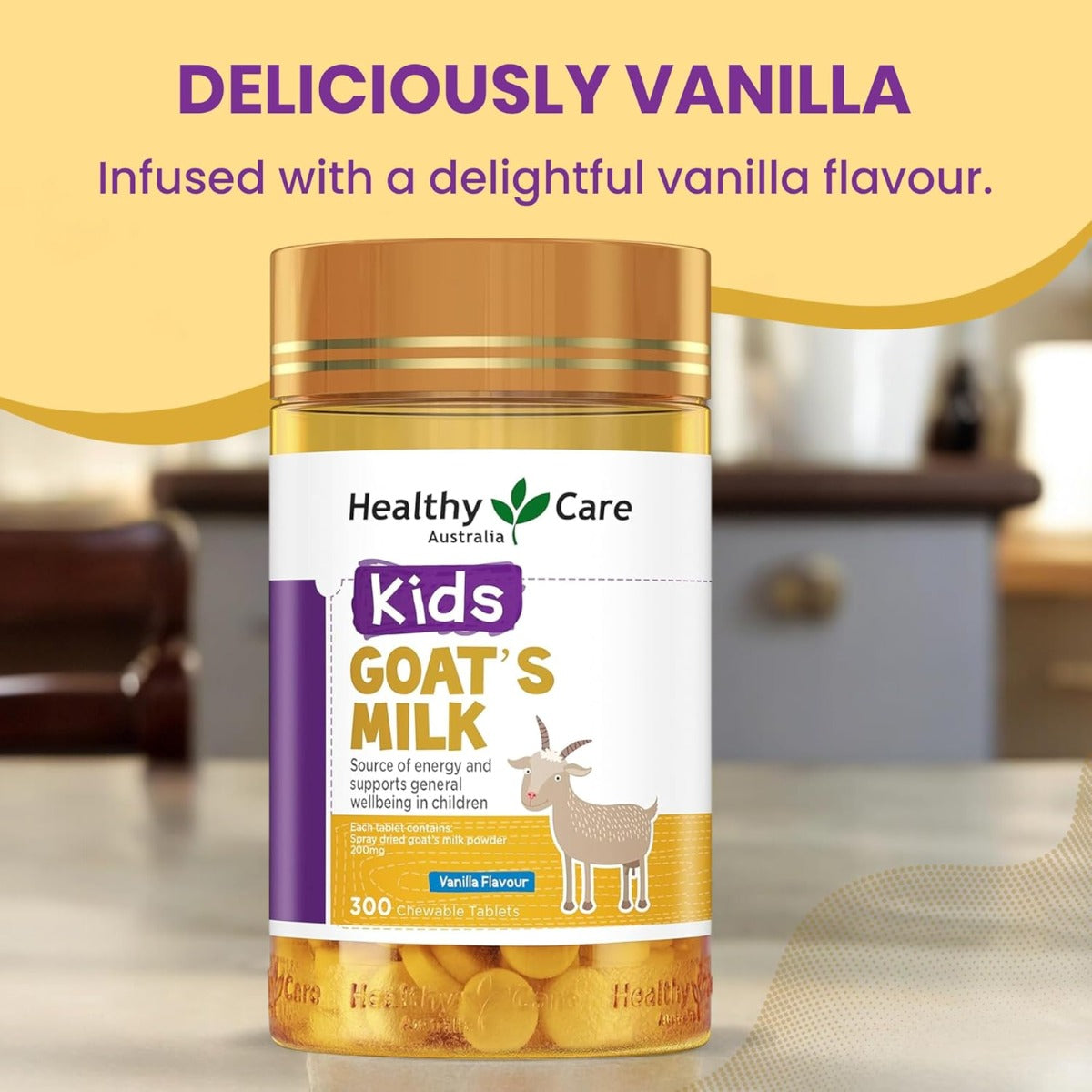 Healthy Care Kids Goat Milk Vanilla Flavour Chewable Tablets, 300 tabs (Exp 10/26)