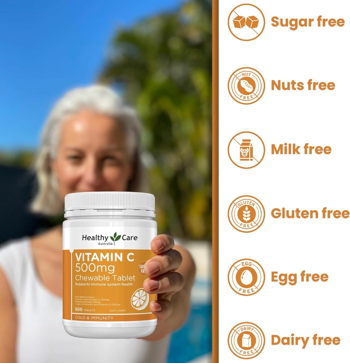Healthy Care Vitamin C 500mg, 500 Chewable Tablets (Exp 07/27)