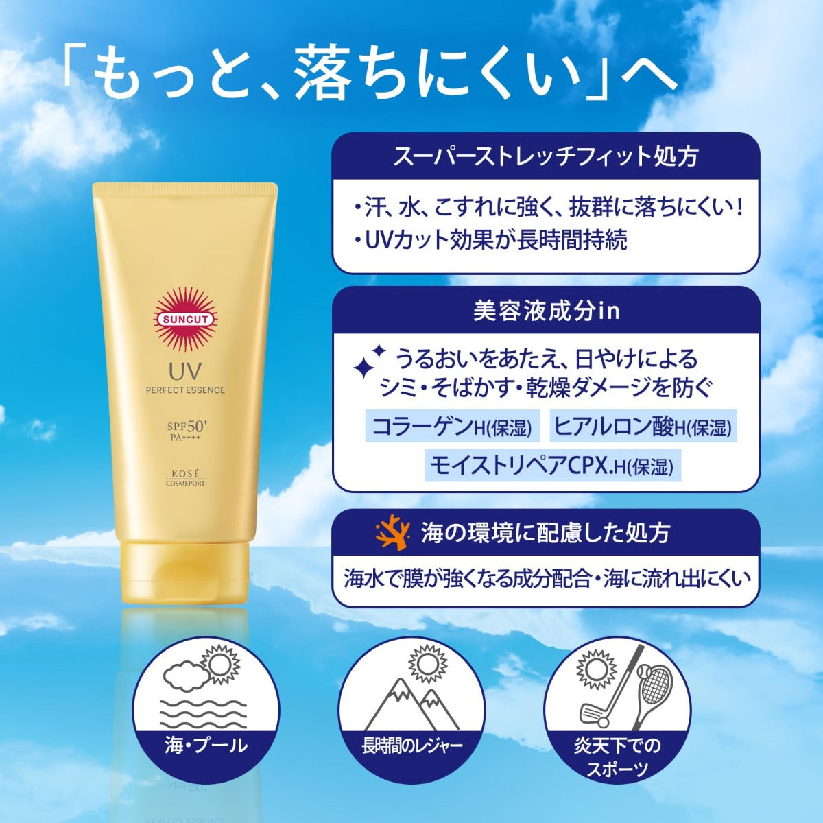 Kose Suncut Perfect UV Essence Sunscreen SPF50+ PA++++, 80g