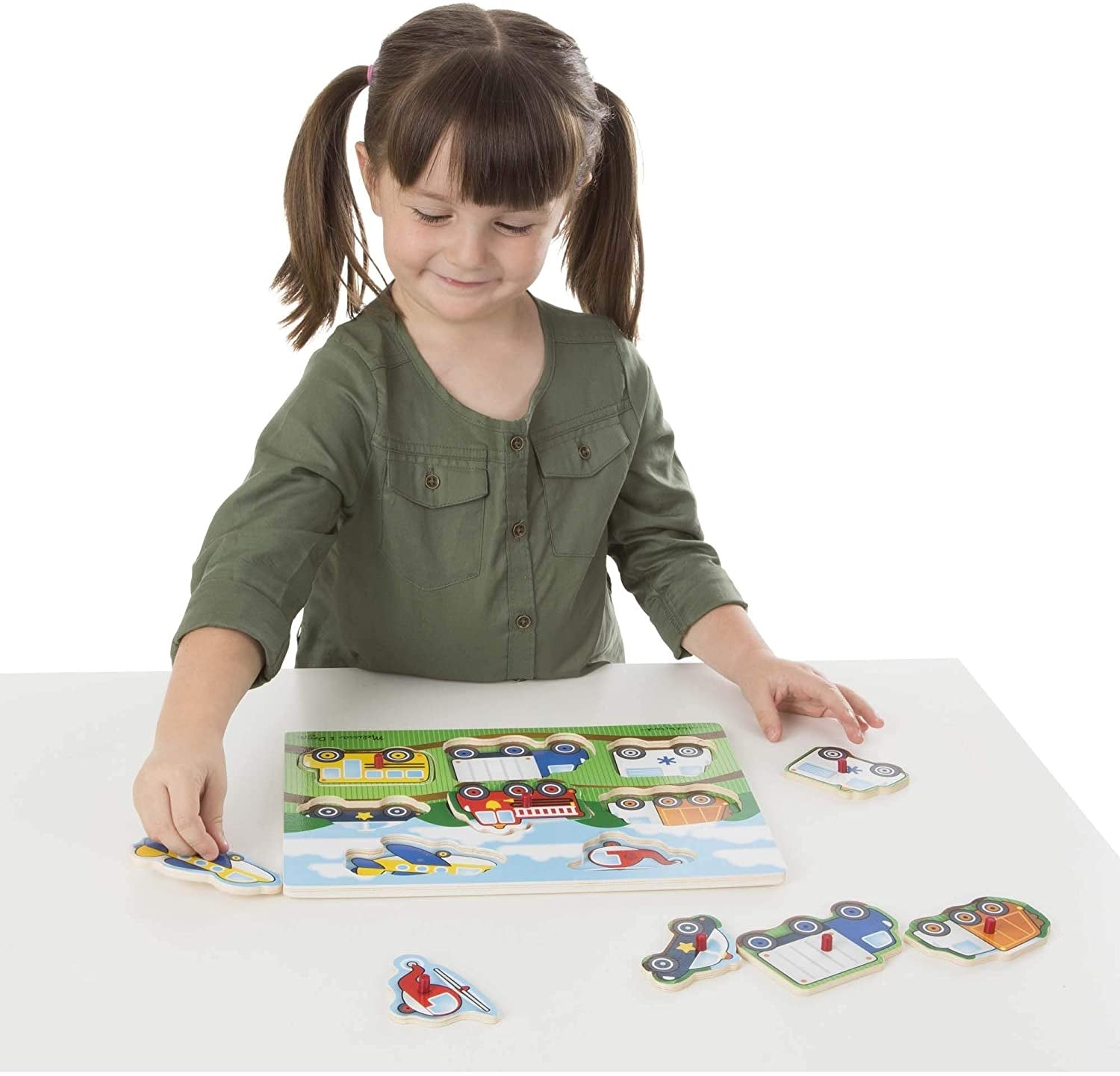 Melissa & Doug Vehicles Peg Wooden Puzzle (8pc)