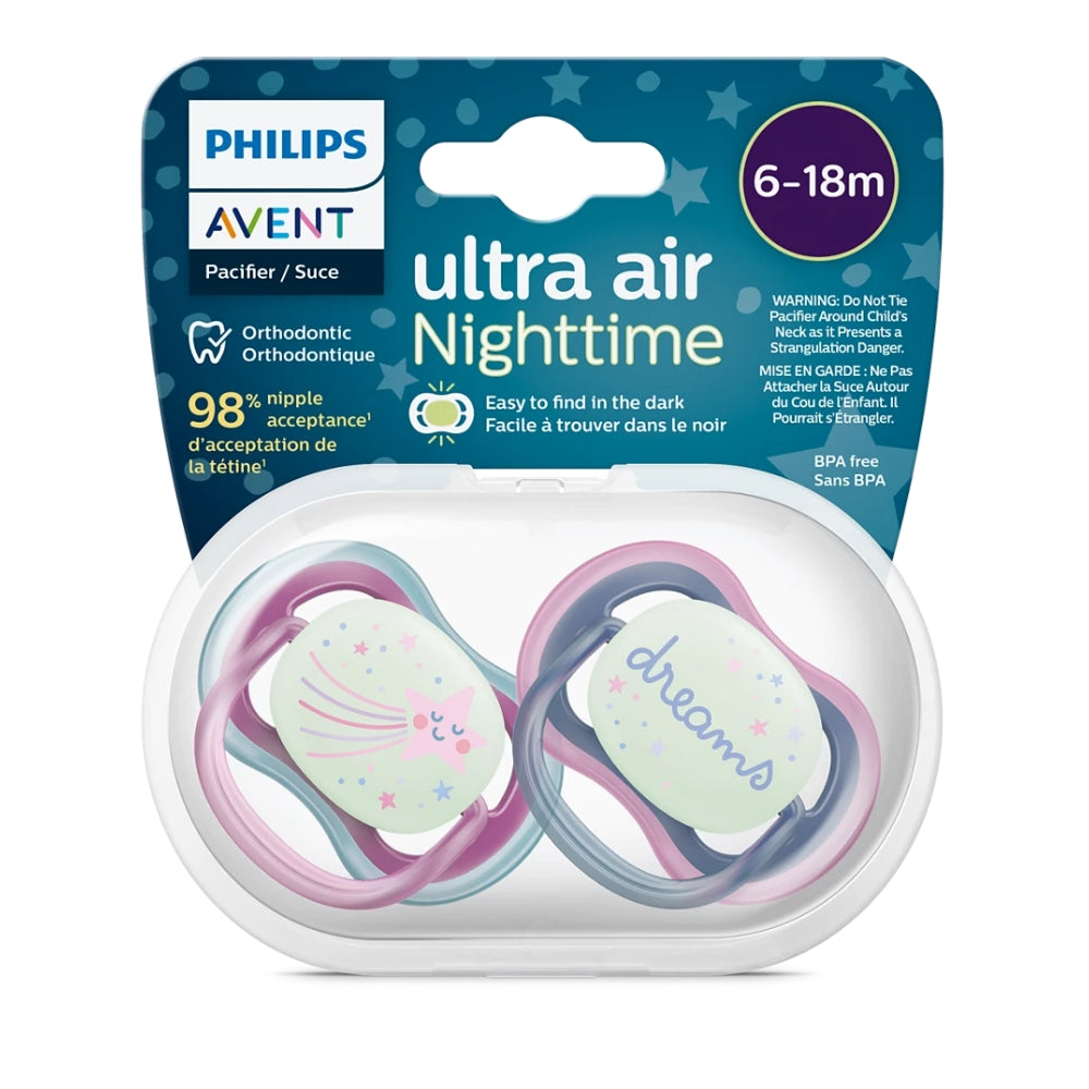 Philips Avent Ultra Air Night Pacifier, 2pk - 6-18M (2 Designs)