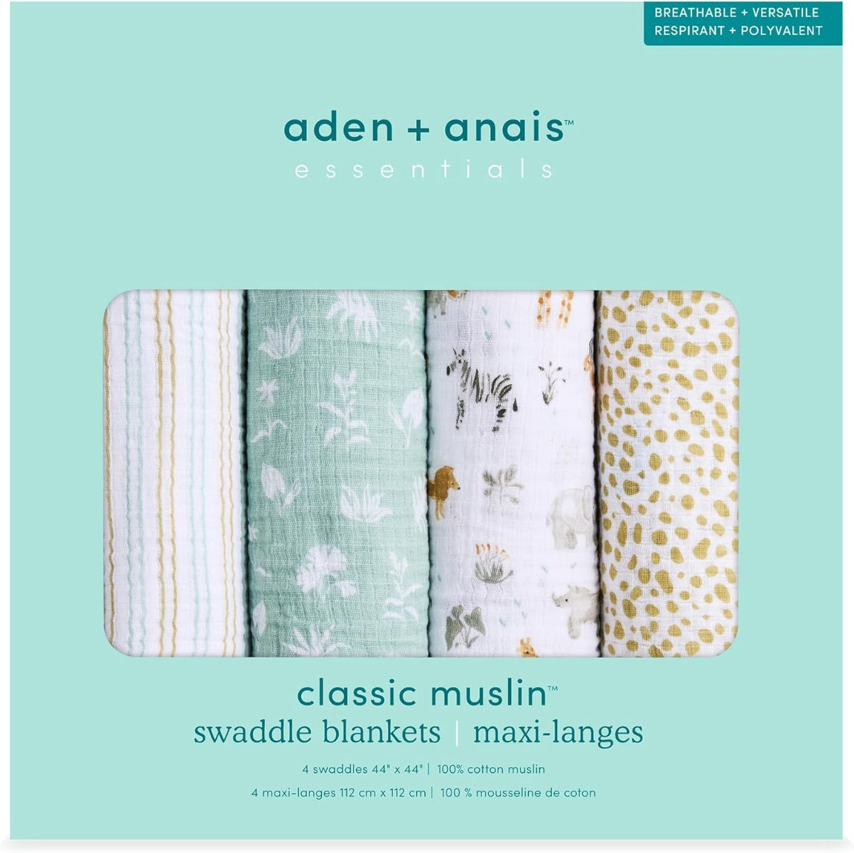 Aden Anais Essentials Muslin Cotton Swaddle (44 x 44 in), 4pk (31 Designs) - Pupsik Singapore