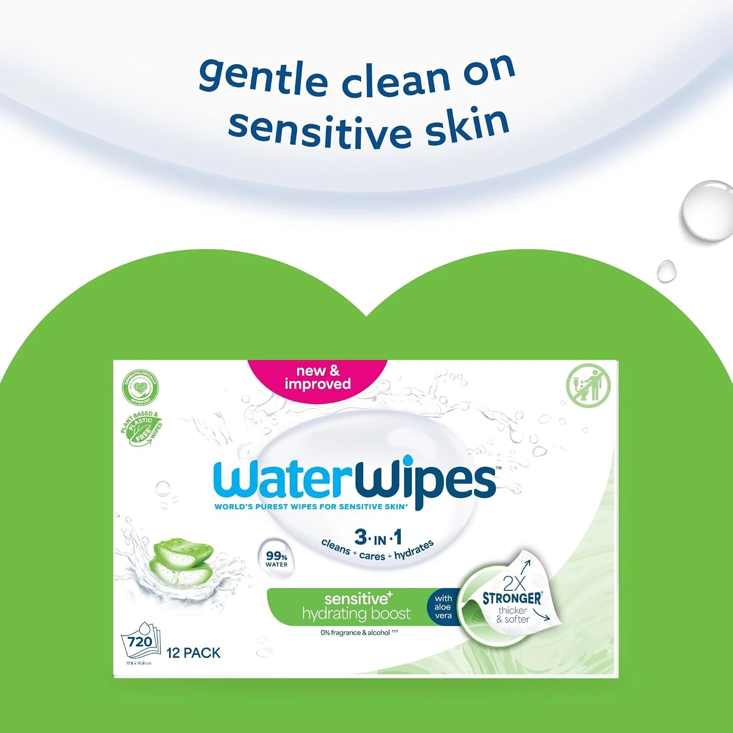 WaterWipes Sensitive+ Hydrating Boost Wipes with 99% Water, 12 packs of 60s - 720pcs (Exp 03/27)