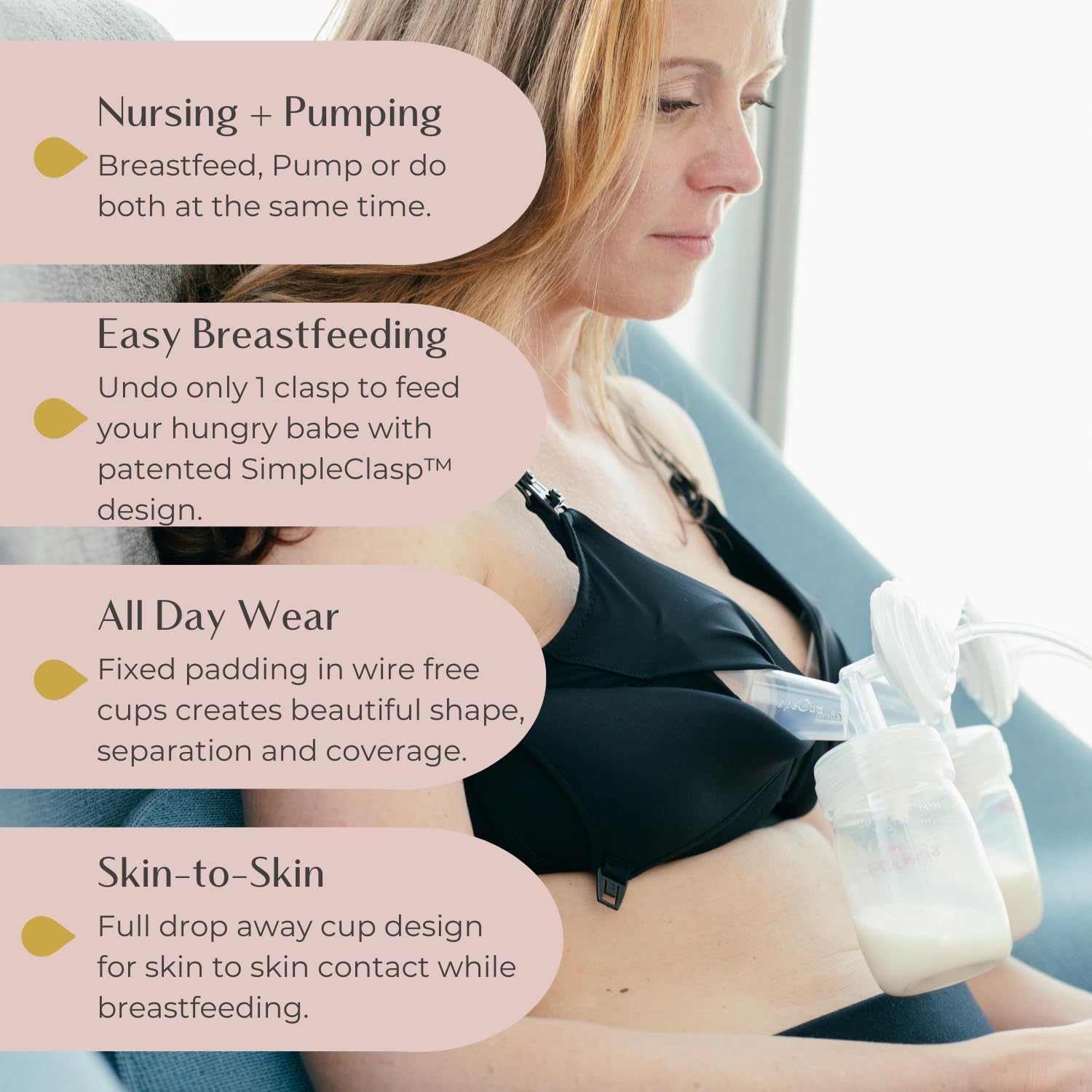 Simple Wishes SuperMom Nursing and Hands Free Pumping Bra, Black - 34D