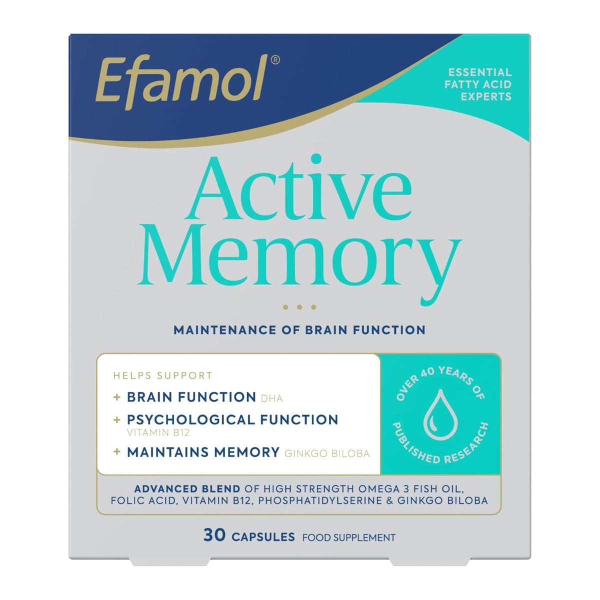 Efamol Active Memory Supplements for Maintenance of Brain Function, 30 Capsules (Exp 01/27)