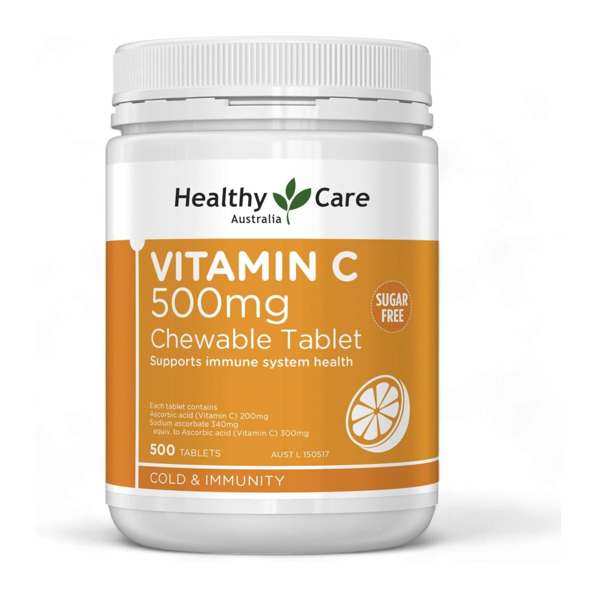Healthy Care Vitamin C 500mg, 500 Chewable Tablets (Exp 07/27)