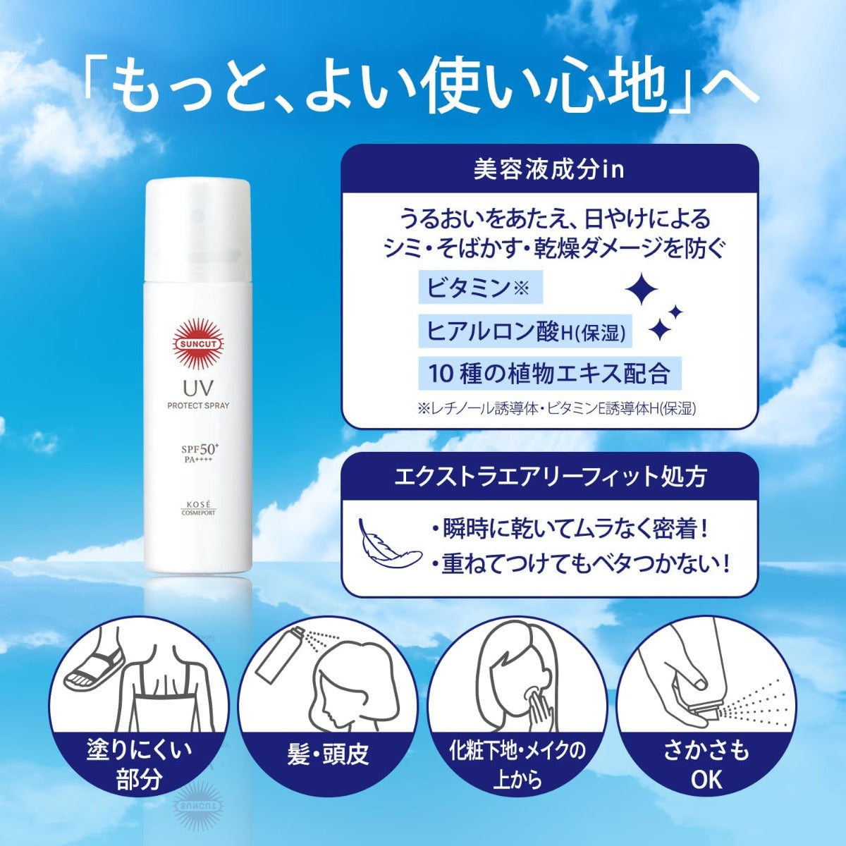 Kose Suncut UV Protect Spray Sunscreen SPF50+ PA++++, 60g (Exp 06/27)