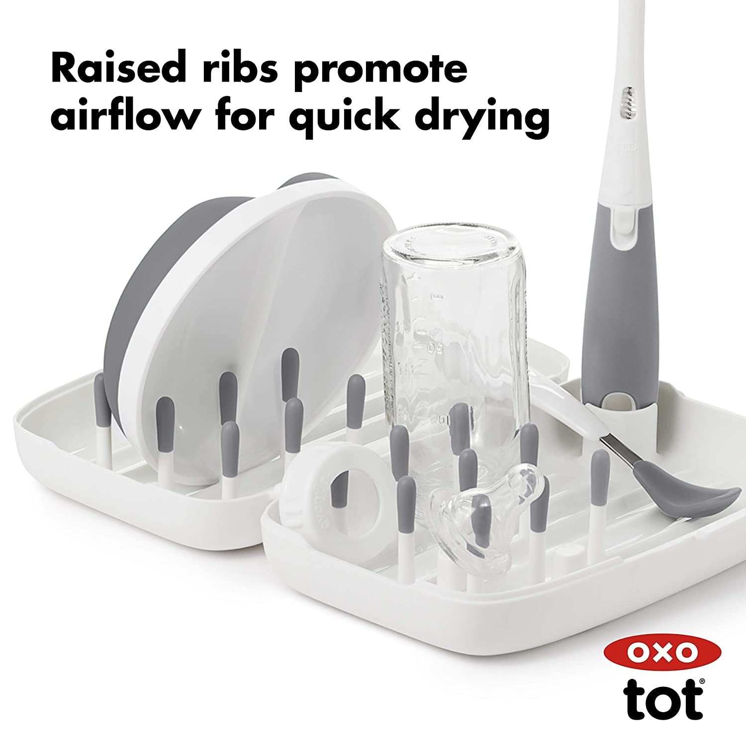 Oxo Tot On-The-Go Drying Rack with Bottle Brush - Grey