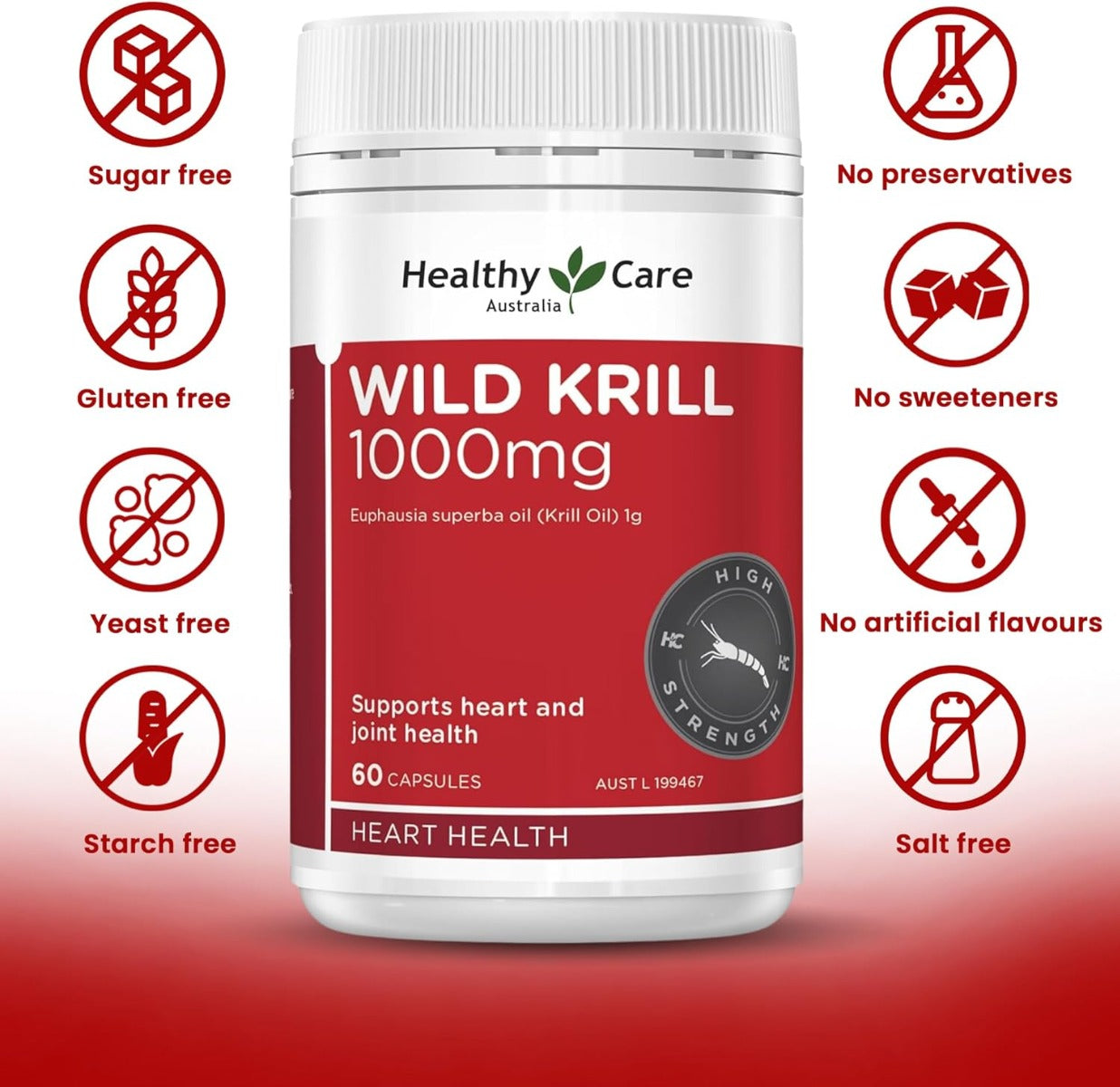 Healthy Care Wild Krill 1000mg, 60 Caps (Exp 04/26)