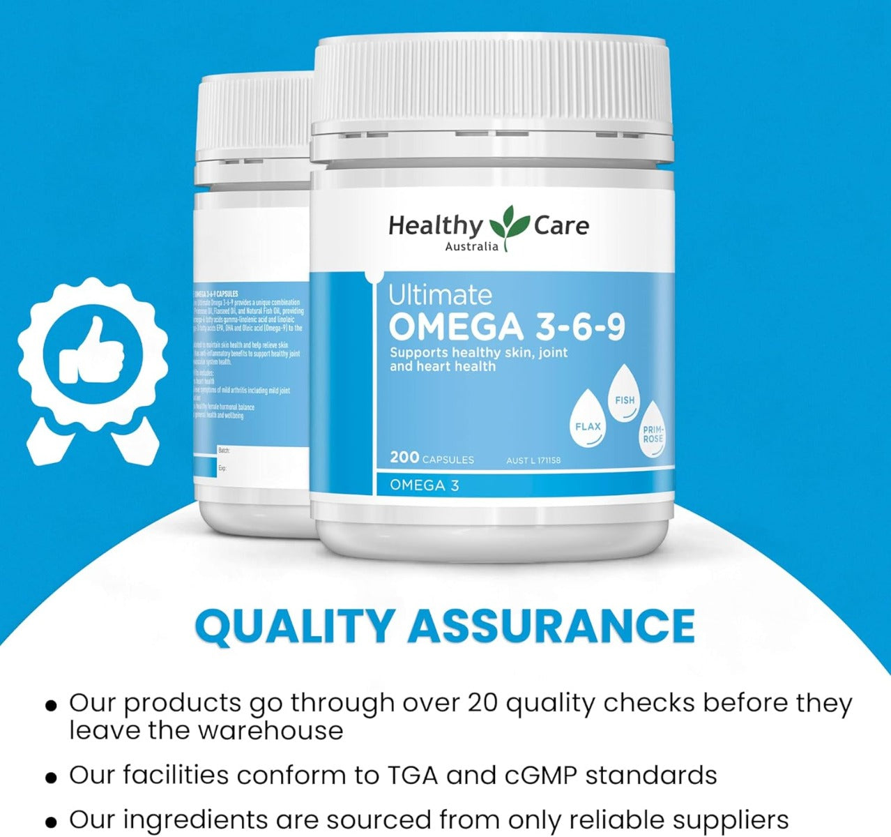 Healthy Care Omega 3-6-9,  200 Capsules (Exp 12/26)