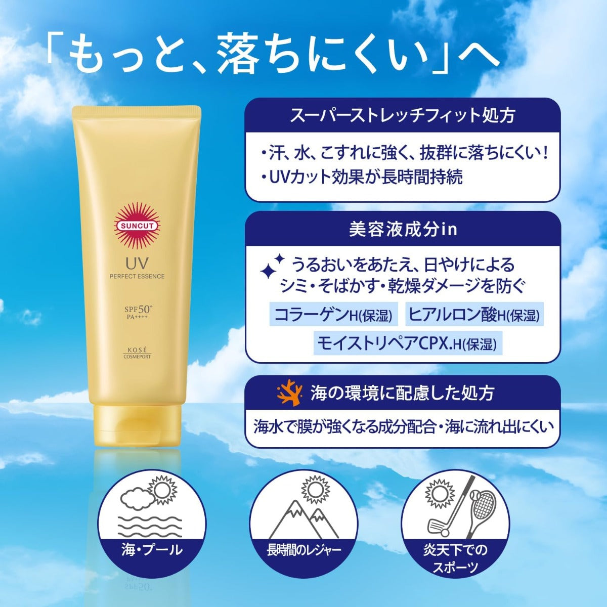Kose Suncut Perfect UV Essence Sunscreen SPF50+ PA++++, 120g (Exp 09/27)