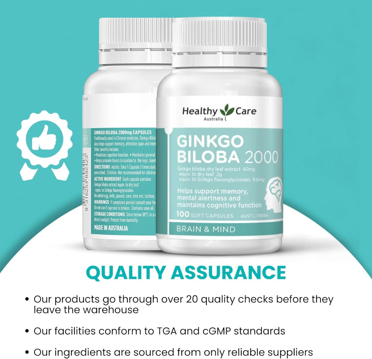 Healthy Care Ginkgo Biloba 2000mg, 100 caps (Exp 07/27)