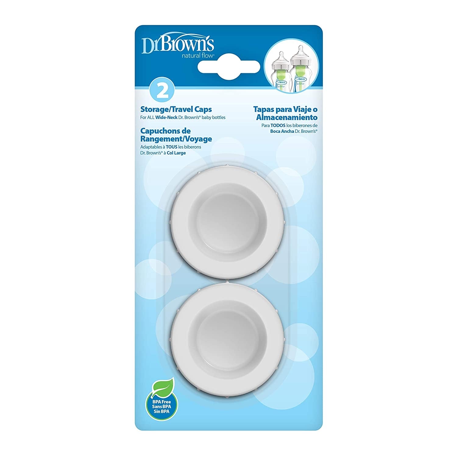 Dr. Brown’s Wide-Neck Baby Bottle Storage Travel Caps (2pc)