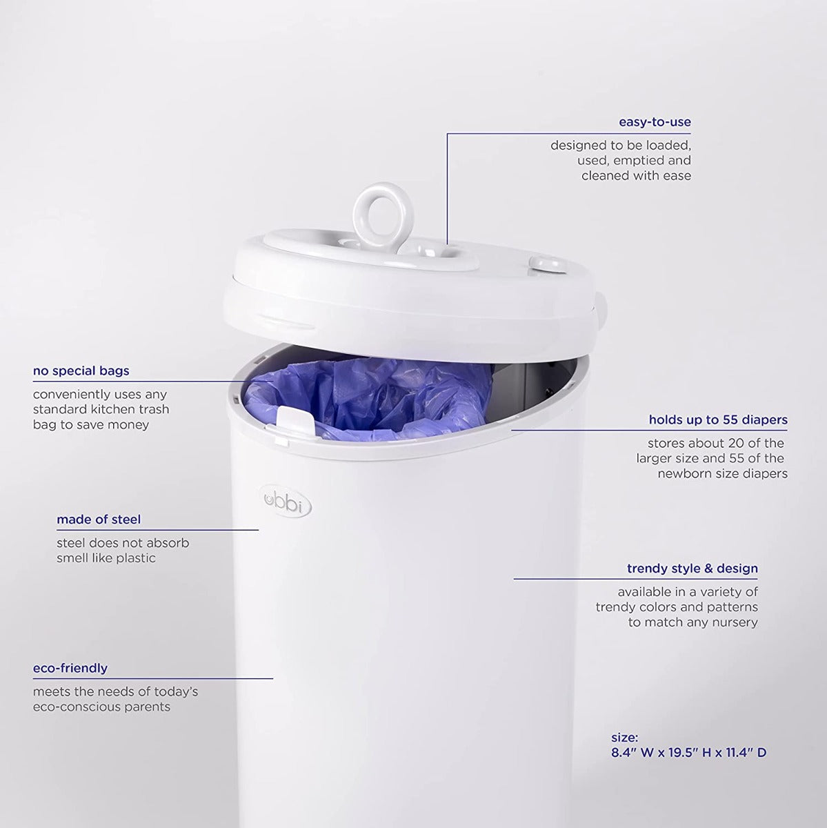 Ubbi Diaper Pail (4 Colors) - Pupsik Singapore