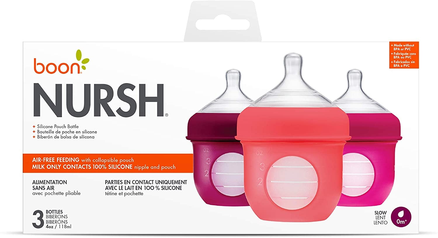 Boon Nursh Silicone Pouch Bottle, 4oz (3pk) (3 Colours) - Pupsik Singapore