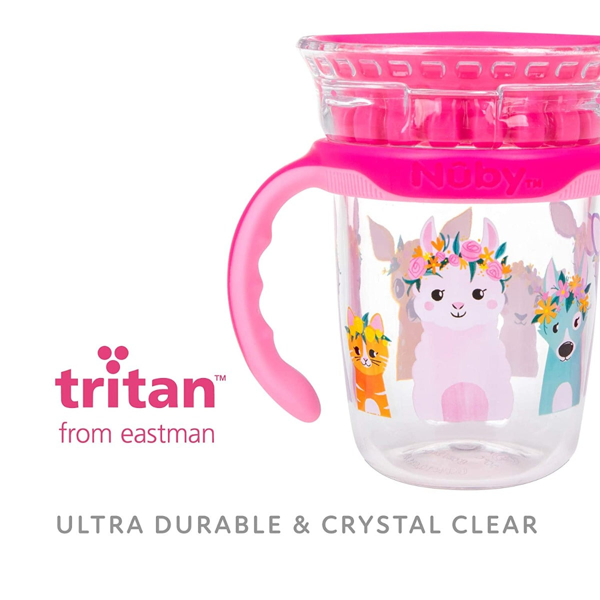 Nuby 360 Edge Printed 2-Stage Drinking Rim Tritan Cup, 240ml (3 Designs) - Pupsik Singapore