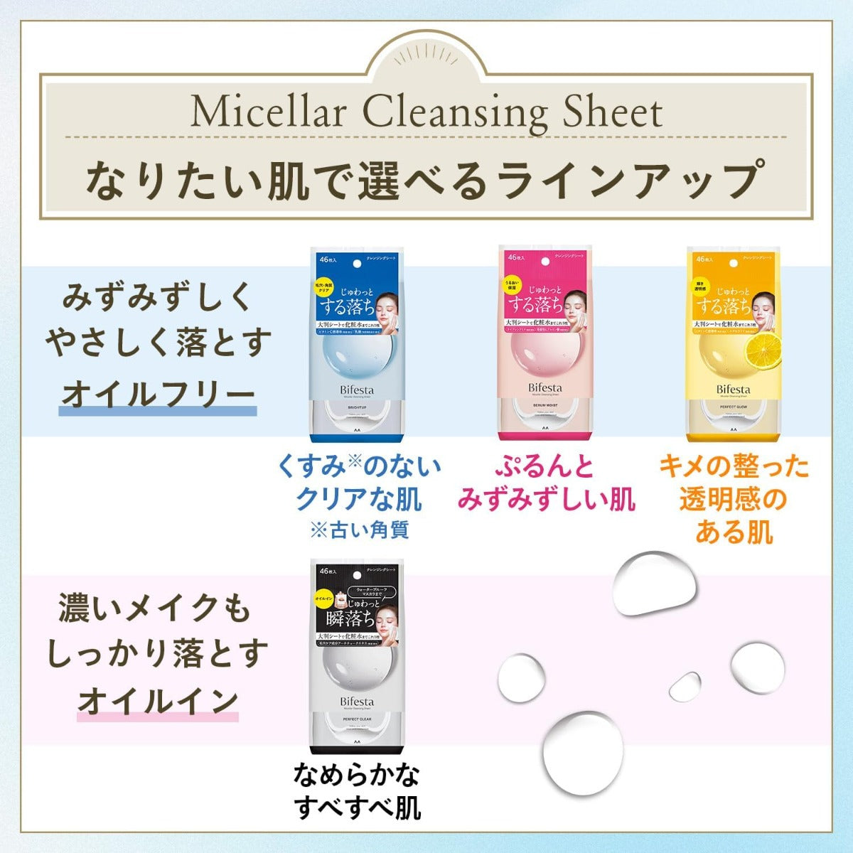 [New Version] Bifesta Micellar Cleansing Sheets - Makeup Remover Wipes, 46pcs - Enrich (Exp 08/27)