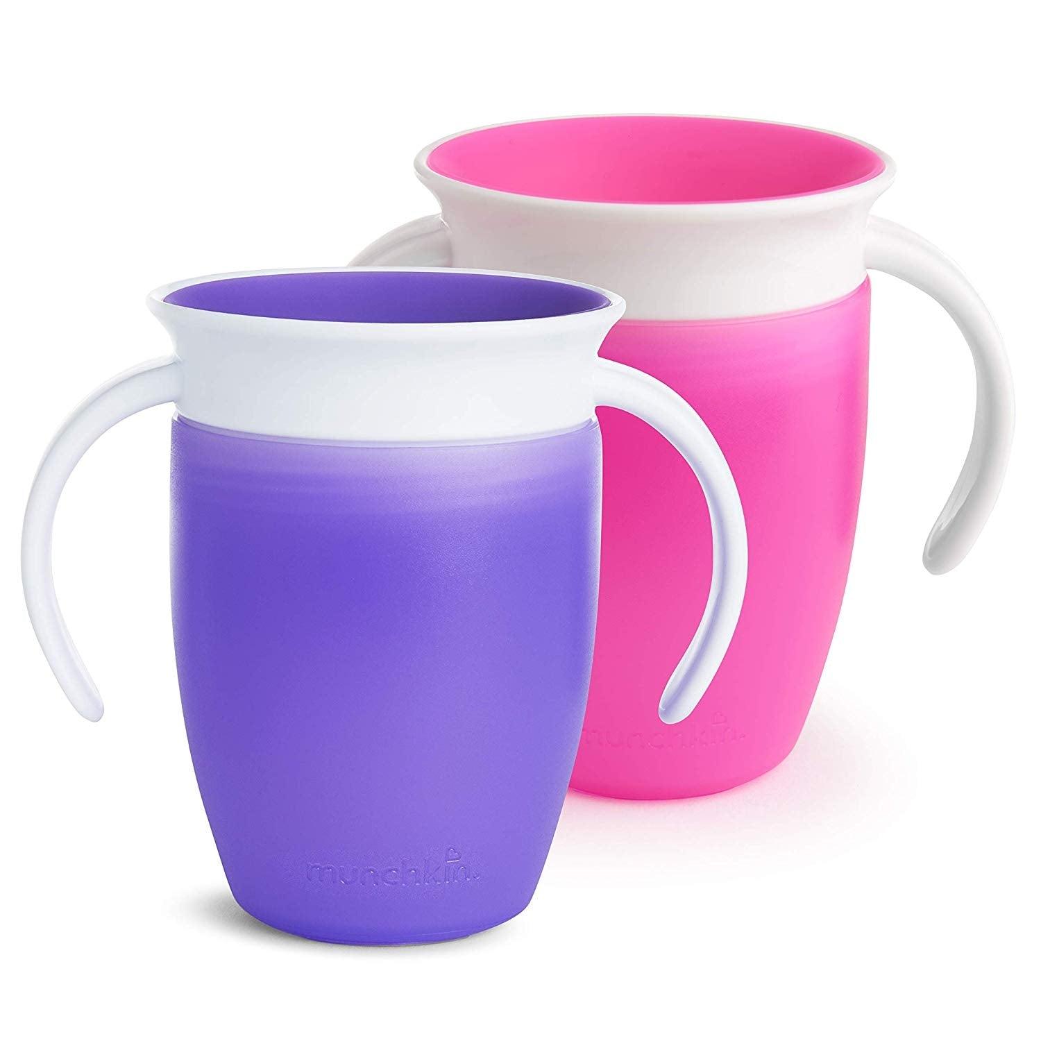 Munchkin Miracle 360° Spill-Proof Cup w Handles, 7oz (2pk) - Pink/Purple - Pupsik Singapore