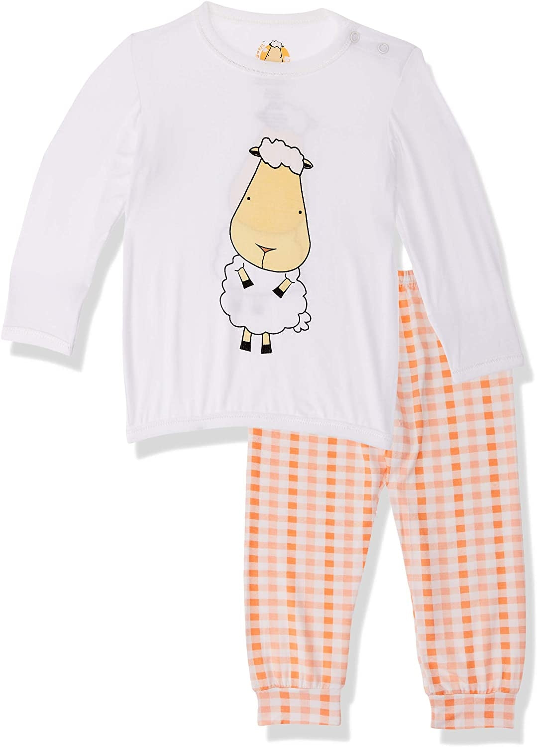 Baa Baa Sheepz Baby Long Sleeve Pyjama Set - Front Back Sheep White/Checkers Orange (6 Sizes)
